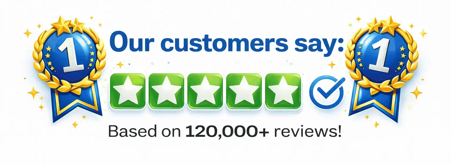 Five-star customer rating graphic for HeptatoBurn showing 120,000+ verified reviews with gold number one award badges